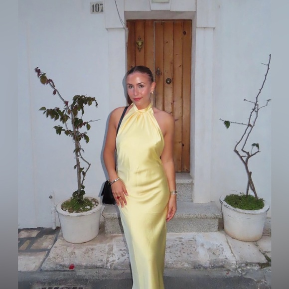 Zara butter Yellow Backless Halter maxi Dress holiday evening wedding - Picture 10 of 16